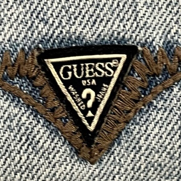 Guess Men’s Camo Patch Distressed Jeans Size 36 Light Wash Straight Leg - Picture 2 of 13